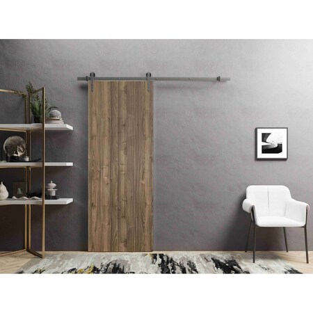 Sartodoors Sliding Barn Door with 6.6ft Hardware, Planum 0010 Walnut, Rail Hangers Sturdy Silver Set, Modern S PLANUM0010BD-S-WLN-18