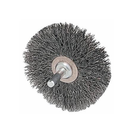 Weiler Stem-Mounted Narrow Conflex Brush, 2 in dia x 3/8 in W Face, 0.0118 in Stainless Steel Wire 804-17611
