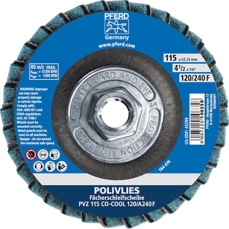 Pferd 4-1/2'' POLIVLIES CO-COOL Flap Disc - 5/8-11 Thread - 120 grit, Fine Grade 43311