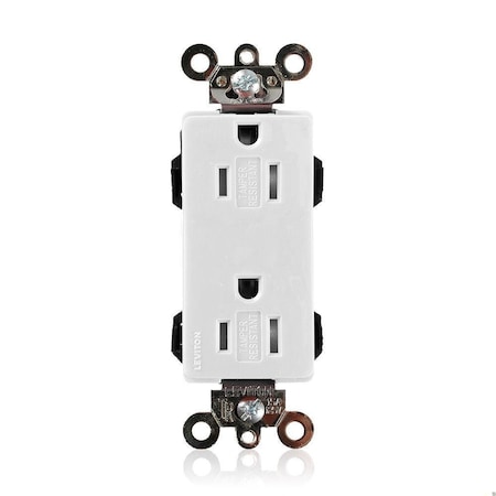 Leviton Straight Blade Receptacle, 5-15R, 15 A, 125V AC, Surface Mount, Self-Grounded MT162-W