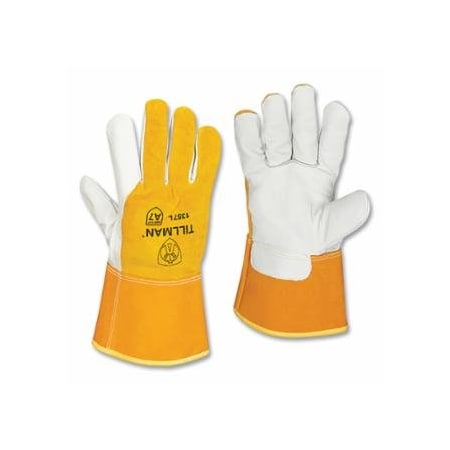 Tillman MIG Welding Gloves, 1357, Top Gr Cowhide Palm/Split CH BOH/Cuff, 3XL, Pearl/Bourbon Brn, 4 in Str, 12PK 724-13573X