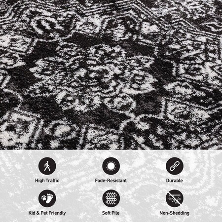 World Rug Gallery Vintage Medallion Area Rug 5 ft x 7 ft Black WR142BLACK5X7