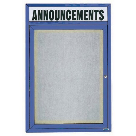 Aarco Illuminated Outdoor Enclosed Bulletin Board w/ Al Frame Header, Powder Coated Blue, 36''Hx24''W ODCC3624RHIB