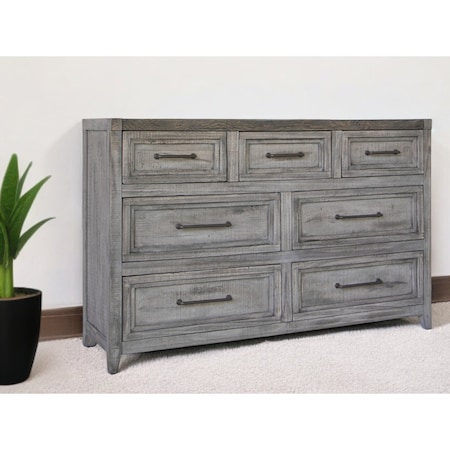 Homeroots 62" Brown Solid Wood Seven Drawer Double Dresser 524607