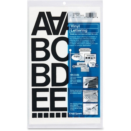 Chartpak Press-On Letters, Vinyl, 2", Black, PK77 01050