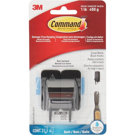 Command Small Bath Hook Matte Black 2 Hooks 4 Strips BATH33-MB-2ES