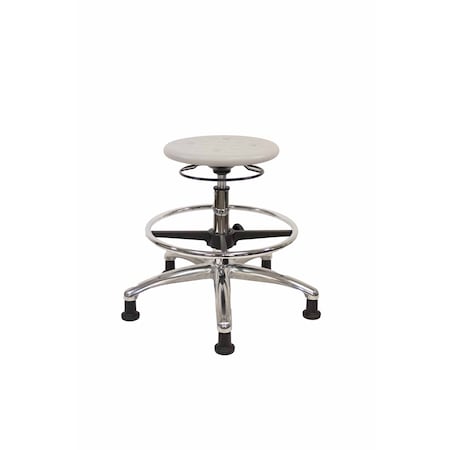 Blue Ridge Ergonomics Poly Stool Chrome - Medium Bench Height with Chrome Foot Ring & Stationary Glides in Gray Poly IPMBSO-CR-CF-RG-GRY