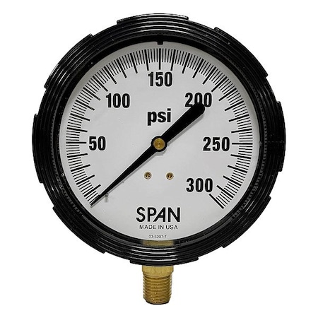 Span Industrial Pressure Gauge, 1/4 in NPT, Bottom Location LFS310-300-PSI-G-QC-CERT