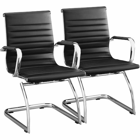 Lorell Modern Chair Mid-Back Leather Guest Chair - Black - 2/Pack 59539