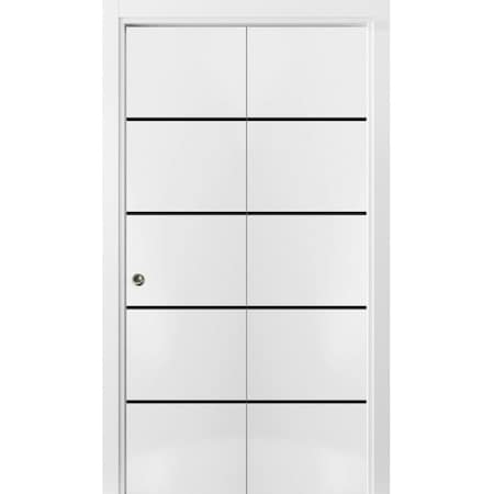 Sartodoors Sliding Closet Bi-fold Doors, Planum 0015 White Silk and Aluminum Strips, Sturdy Tracks Moldings Tr PLANUM0015BF-WS-56 x 84 (2* 28x84)