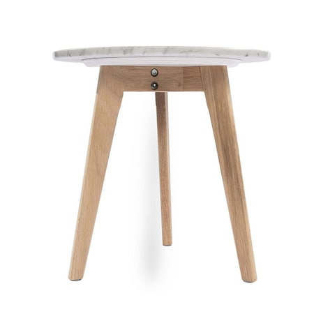 The Bianco Collection 15 in. Cherie Round Italian Carrara White Marble Table with Oak Legs TBC-4064-PT1911-WHT