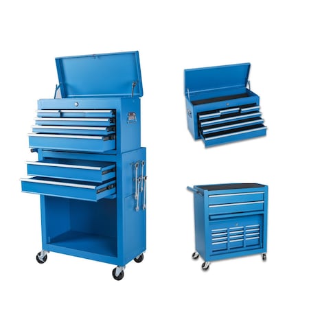 Homeroots Set of Two Blue Multi-Tier Steel Rolling Cabinet With Lid, 2PK 714590