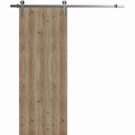 Sartodoors Modern Barn Door 32 x 80 inches, BASIC 3001 Caramel Oak, 6.6FT Silver Rail Track Heavy Hardware Se BASIC3001BD-S-NATUR-32