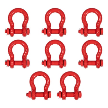 Mytee Products 8PK 1in Anchor Shackle Forged Carbon Steel w/Safety Screw Pin 17,000 lbs WLL, 8PK SHACKLE-ANCHOR-BT-1x8