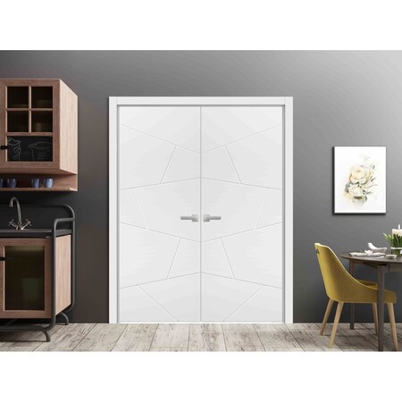 Sartodoors Solid French Double Doors Planum 0990 White 36x80 (2* 18x80) Solid Core Modern Interior PLANUM0990DD-BEM-36