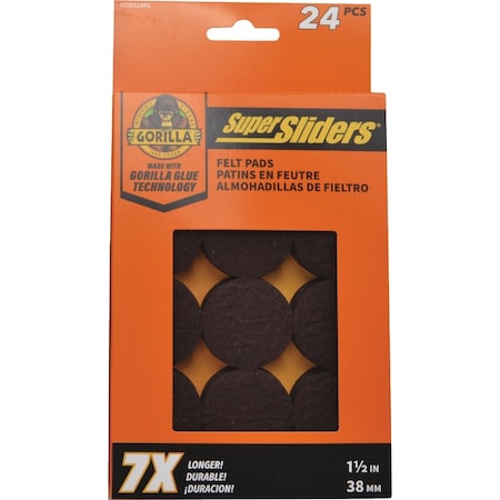 Gorilla Glue Super Sliders 1-1/2'' Brown Felt Pad, 24-Piece 4728324BG