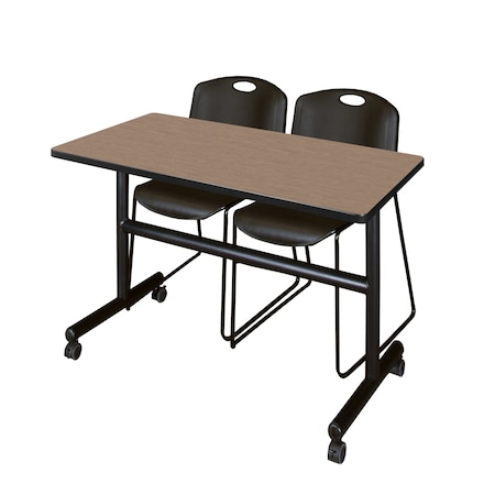 Regency Kobe Flip-Top Training Nesting Table W/ 2 Zeng Stack Chairs, 48 in W, 24 in L, Noble Oak MKFT4824NO44BK