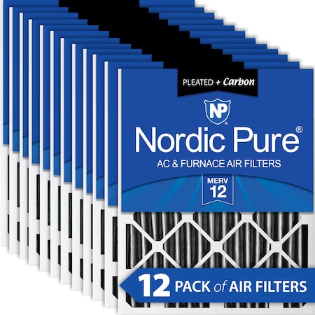 Nordic Pure 10x20x2 Plus Carbon Pleated Air Filter, High Capacity, MERV 12, 12 PK 10x20x2PM12C-12