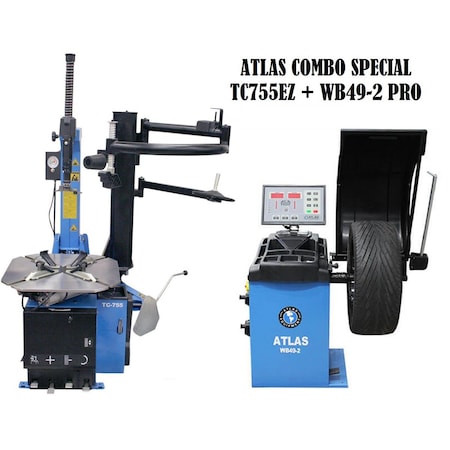 Atlas Automotive Equipment Tc755Ez Rim Clamp Tire Changer + Wb49-2-Pro Wheel Balancer Combo Package TCWB-COMBO4-FPD