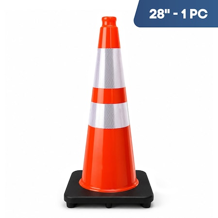 Dsv Standard Traffic Safety Cone 28" with Heavy Black Base and Reflective Collars, Orange, PVC 97128
