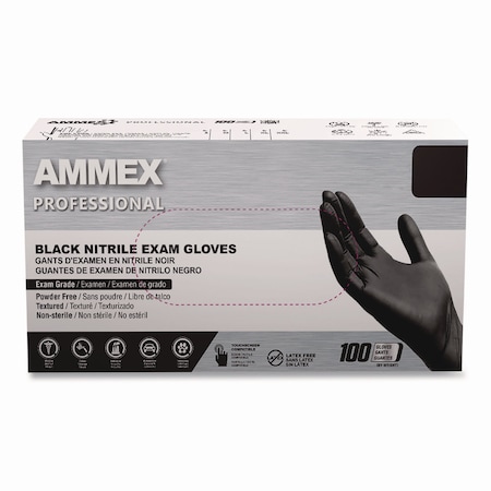 Ammex Professional Nitrile Exam Gloves, Powder-Free, 3 mil, Medium, Black, 100PK ABNPF44100