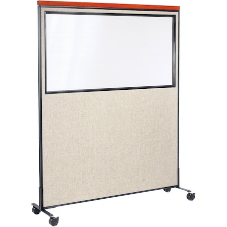 Global Industrial Interion Mobile Deluxe Office Partition Panel with Partial Window, 60-1/4"W x 76-1/2"H, Tan 694999MTN