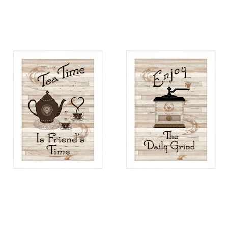 Set Of Two Enjoy Tea Time 3 White Framed Print Kitchen Wall Art, 2PK