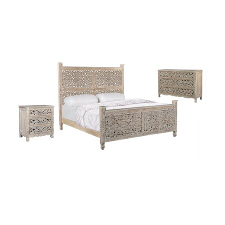 Homeroots Three Piece Gray Solid Wood Bedroom Set 636280