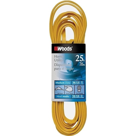 Southwire Extension Cord, 16 AWG, Indoor, 16/3, Yellow, Vinyl, 25 ft 831