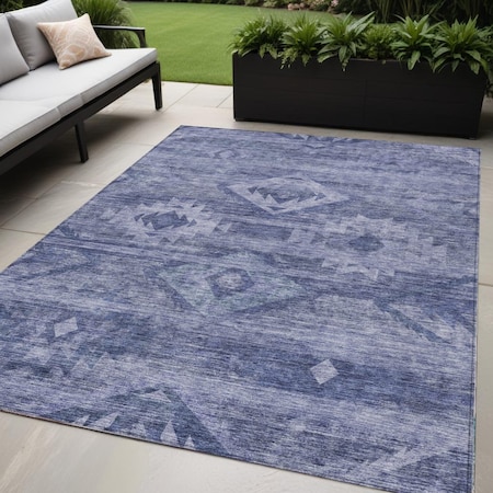 Homeroots 5' X 8' Navy Blue And Denim Blue Southwestern Washable Indoor Outdoor Area Rug 588709