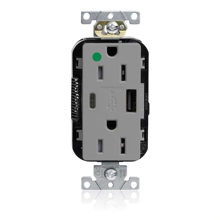 Leviton Lev-Lok HG/TR Dup USB A-C 15A 125V Gry M56AC-HGG