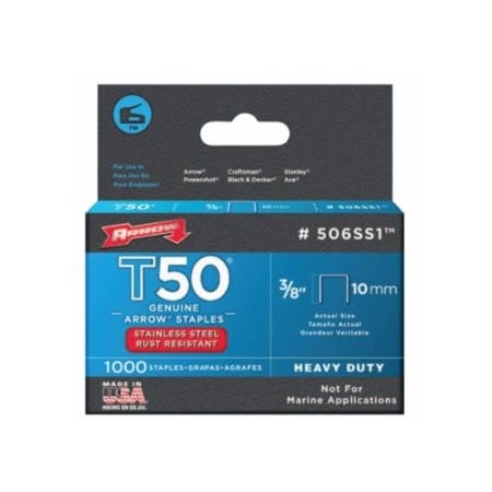 Arrow Fastener T50 Type Staples, 3/8 in L x 3/8 in W 091-506SS1