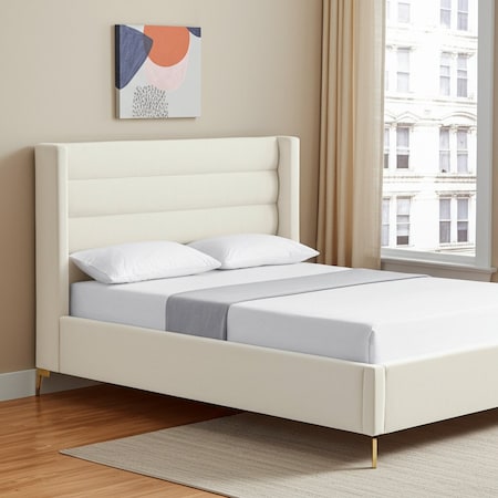 Homeroots Cream Velvet Upholstered Queen Bed Frame 544807