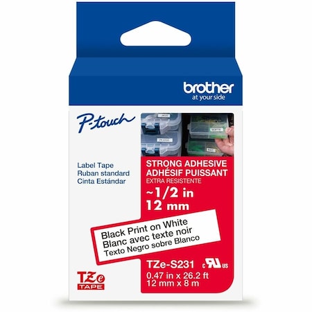 Brother Label/Ribbon Cartridge, White, Gloss, 1/2 in W TZES231G