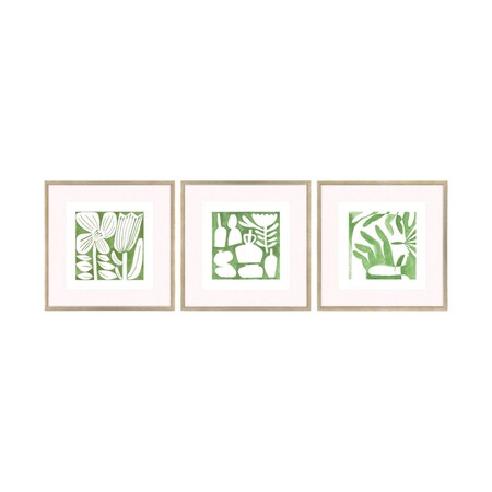 Homeroots Set Of Three Green Modern Garden Gold Framed Wall Art, 3PK 715179