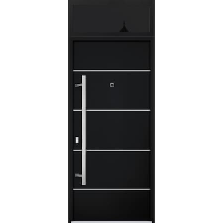 Vdomdoors Steel Door Deux 6083 Black Enamel Transom Window Sidelite Stainless Inserts Entry Door Painted W36x DEUX6083EXD-BLK-W36 x H80+16-RH-I