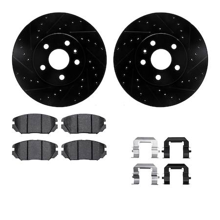Dynamic Friction Co DFC Rotors-Drilled & Slotted-Black w/ EURO 5000 Ceramic Brake Pads Incl Hdw 8612-45004