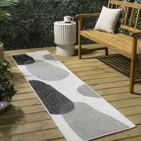 Jonathan Y Zia Modern Geometric Organic Shapes Cream/Black 2 ft. x 8 ft. Indoor/Outdoor Runner Rug TSN306A-28