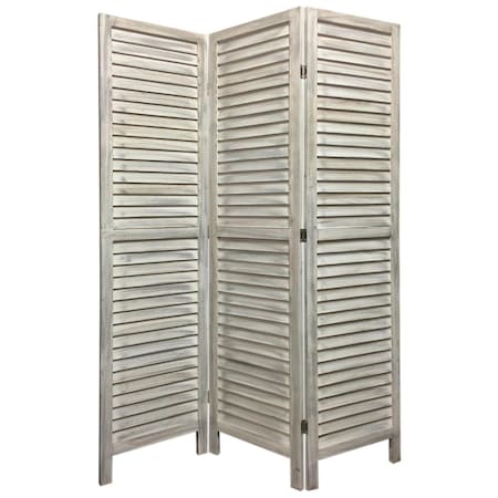 Homeroots 67" White Solid Wood Folding Three Panel Screen Room Divider 415075