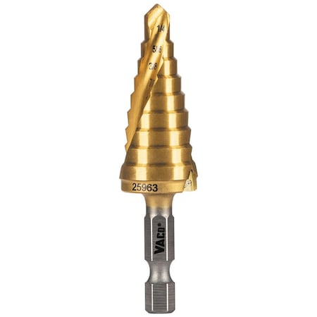 Klein Tools Step Drill Bit, 1/4" to 3/4" , VACO 25963