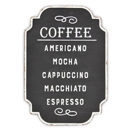 Homeroots 22" X 16" Black and White Types Of Coffee Metal Wall Decor 487514