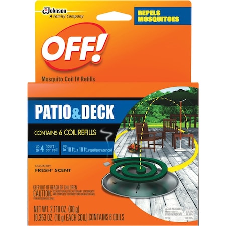 Off 4 Hr. Patio & Deck Coil Mosquito Repellent Refill, 6PK 73073