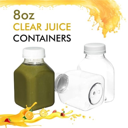 Ecoquality 8oz Empty Clear Plastic Bottles with Tamper Evident Cap For Juices, Milk, Smoothies, 100PK EQ8CLJU-100