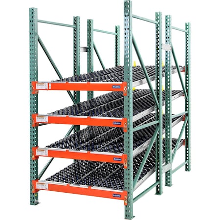 Global Industrial Carton Flow Rack, 4 Levels, SpanTrack Wheel Bed, 108"W x 96"D x 96"H 272166