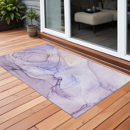 Homeroots 2' X 3' Gray and Purple Abstract Washable Non Skid Indoor Outdoor Area Rug 559406