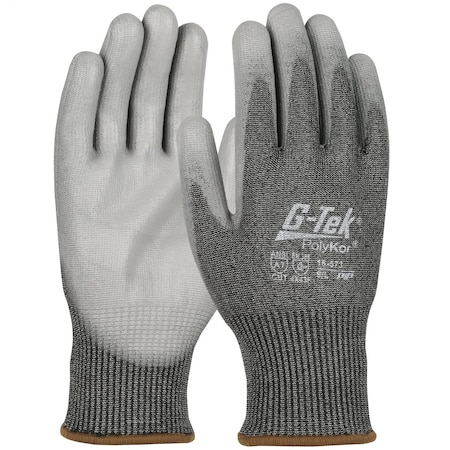 G-Tek Seamless Knit A7 PolyKor Blended Glove w/PU Coated Flat Grip on Palm & Fingers, Touchscreen, 12PK 23683