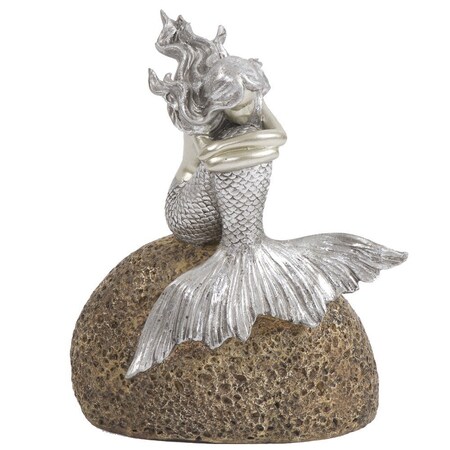 Homeroots 10" Brown and Silver Contemplative Mermaid Resin Tabletop Sculpture 401222