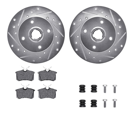 Dynamic Friction Co DFC Rotors-Drilled & Slotted-Silver w/ EURO 5000 Ceramic Brake Pads Incl Hdw 7612-74005