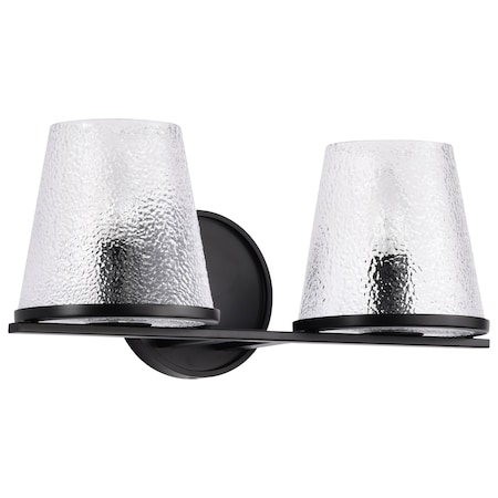 Nuvo Valentine, 2 Light Vanity, Black Finish, Hammered Glass 60/8252