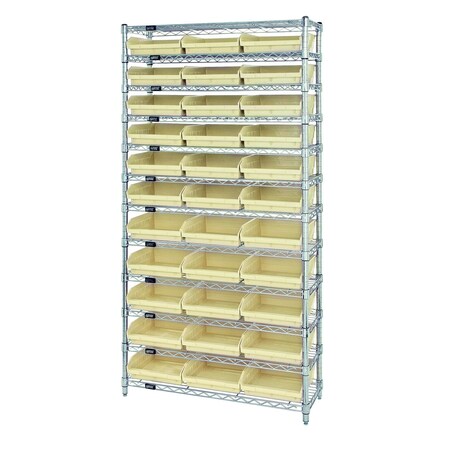 Quantum Storage Systems WIRE SHELVING UNIT W/33 IVORY BINS WR12-109IV